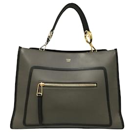 Fendi-Fendi Runaway Shopper Grey / Black Leather Shoulder Bag-Grey