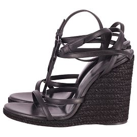 Espadrillas con zeppa Cassandra Saint Laurent in pelle di vitello nera Nero