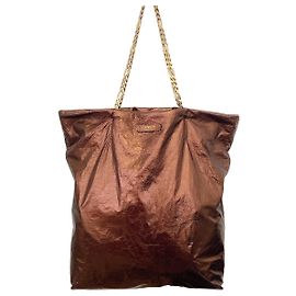 Lanvin Polisson Bronze Metallic Leather Tote  Brown