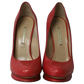Nicholas Kirkwood-Nicholas Kirkwood Snakeskin Embossed Platform High Heel Pumps in Red Patent Leather-Other