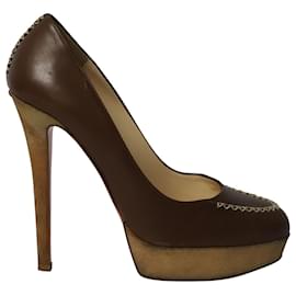 Christian Louboutin-Christian Louboutin Rinana Pumps in Dark Brown Leather-Brown
