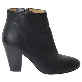 Whistles Chunky Mid-Heel Ankle Boots in Black Leather Black