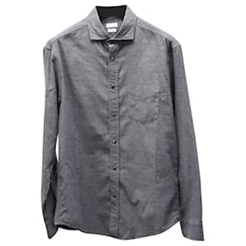 Brunello Cucinelli-Brunello Cucinelli Slim-Fit Shirt in Dark Grey Cotton-Grey