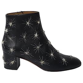 Aquazzura-Aquazzura Cosmic Star Ankle Boots in Black Leather-Black