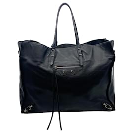 Balenciaga-Balenciaga Papier Grand sac cabas en cuir noir-Noir