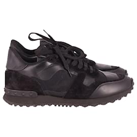 Valentino-Valentino Garavani Rockrunner Camouflage Sneakers in Black Leather-Black