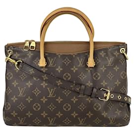 Louis Vuitton-Louis Vuitton Handbag Pallas Mm Monogram Canvas & Brown Leather Tote Bag A652 -Brown