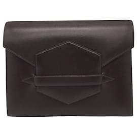 Hermès-Hermes Faco Box Brown Leather Clutch-Brown