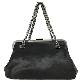 Chanel-Chanel Pony And Leather Frame Black Calf Hair Clutch-Black