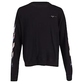Off White-Off-White Color Painting Diagonals Crew Sweater in Black Cotton-Black