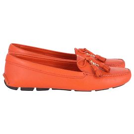 Mocassim Prada com laço em couro laranja Laranja