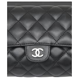 Chanel-Chanel Chanel Black Lambskin Leather Quilted O-case Clutch Bag Silver 13C 2013 -Black