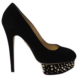 Charlotte Olympia-Charlotte Olympia Dolly Studs Embellished Pumps in Black Suede-Black