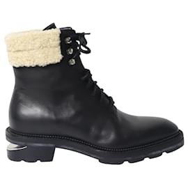 Alexander Wang-Alexander Wang Andy Shearling-Trimmed Ankle Boots in Black Leather-Black