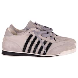 Dsquared2-Dsquared2 Striped Low Top Sneakers in Light Gray Suede-Grey