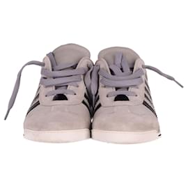 Dsquared2-Dsquared2 Striped Low Top Sneakers in Light Gray Suede-Grey