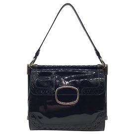Roger Vivier Patent gefütterte Schultertasche aus schwarzem Leder Schwarz