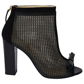 Moschino Open-Toe Mesh Ankle Boots in Black Suede  Black