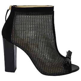 Moschino-Moschino Open-Toe Mesh Ankle Boots in Black Suede-Black
