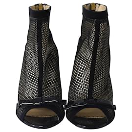 Moschino-Ankle Boots Moschino Open Toe Mesh em camurça preta-Preto