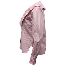 Ganni-Ganni Striped Ruffled Shirt in Pink Cotton-Other