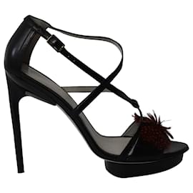Jason Wu-Jason Wu Faux Feather Embellished High Heel Sandals in Black Leather -Black