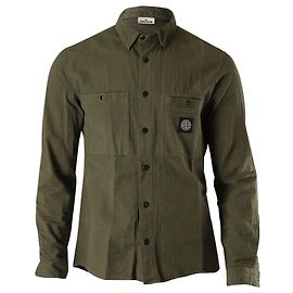 Camisa Stone Island Seersucker Patch em algodão verde-oliva Verde