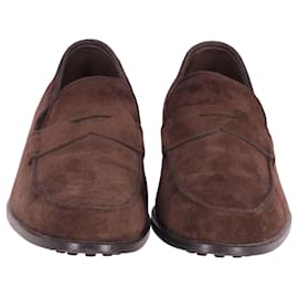Tod's-Tod's Mocassino Gomma Ebano Loafers in Brown Suede-Brown