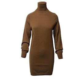 Sandro-Sandro Paris Turtleneck Knitted Dress in Brown Wool-Brown