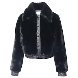 Sandro-Sandro Paris Fauny Leather Trimmed Jacket in Black Faux Fur-Black