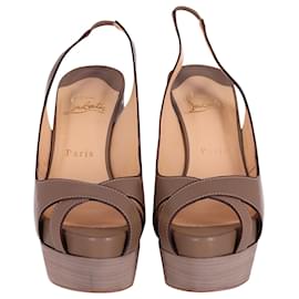 Christian Louboutin-Christian Louboutin Slingback Platform High Heel Sandals in Grey Leather -Grey