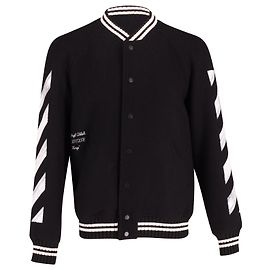 Off White Off-White Brushed Diagonal Arrows Varsity Jacket in Black and White Wool Other
