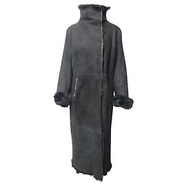 Joseph Anais Toscana Shearling Long Coat in Black Lambskin Black