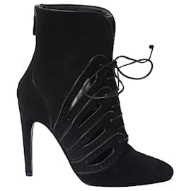 Bottega Veneta-Bottega Veneta Cutout Lace-Up Detail Ankle Boots in Black Suede-Black