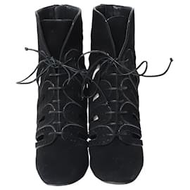 Bottega Veneta-Bottega Veneta Ankle Boots mit Cutout und Schnürdetail aus schwarzem Wildleder-Schwarz