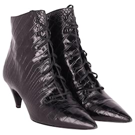 Saint Laurent-Saint Laurent Croc-Effect Ankle Boots in Black Leather-Black