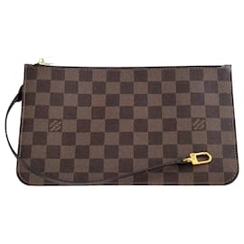 Louis Vuitton-Bolsa Louis Vuitton Neverfull Ebene Vermelho Interior Gm/mm Marrom Damier Lona Clutch Pulseira-Marrom