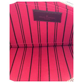 Louis Vuitton-Louis Vuitton Neverfull Ebene Red Interior Gm/mm Pouch Brown Damier Canvas Clutch Wristlet-Brown