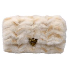 Marc Jacobs Cream Rabbit Fur Clutch  White
