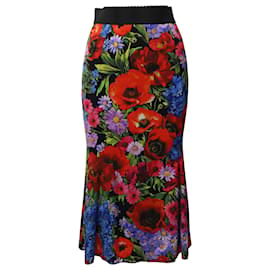 Dolce & Gabbana-Dolce & Gabbana Midi Skirt in Floral Print Silk-Other
