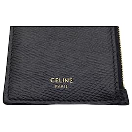 Céline-Petit porte-cartes compact Celine en cuir noir zippé-Noir