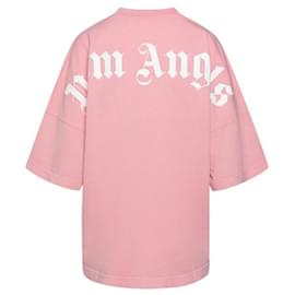 Palm Angels-Camiseta Palm Angels gola careca com estampa de logo OVERSIZE-Rosa