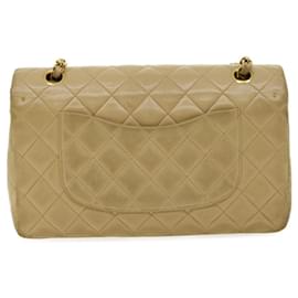 Chanel-CHANEL Classic Matelasse 25 Chain Flap Shoulder Bag Lamb Skin Beige Auth 31229a-Beige,Golden