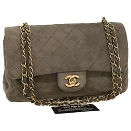 Chanel-CHANEL Matelasse Chain Shoulder Bag Suede Gray CC Auth am2791ga-Grey