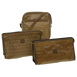Fendi-FENDI Zucchino Canvas Clutch Bag Sac à bandoulière en cuir PVC 3Définir Brown Auth ar7429-Marron