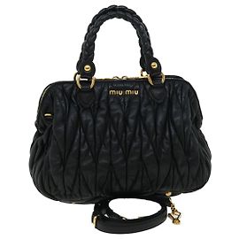 Miu Miu MiuMiu Matelasse Sac à Main Cuir 2façon Black Auth fm1623 Noir