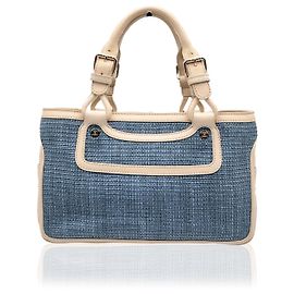 Céline Light Blue Raffia Leather Boogie Satchel Tote Bag Handbag Blue