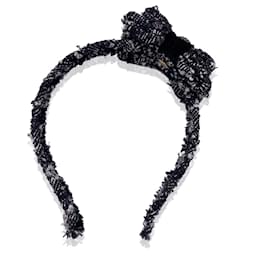 Chanel-Accessoire de cheveux bandeau en tweed gris vintage avec nœud-Gris