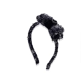 Chanel-Accessoire de cheveux bandeau en tweed gris vintage avec nœud-Gris