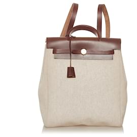 Hermès-Hermes Brown Herbag Canvas Backpack-Brown,Beige